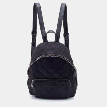 Pre Owned Stella McCartney Black Quilted Faux Leather Mini Falabella Backpack