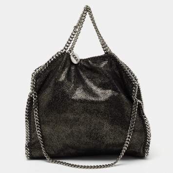 Pre Owned Stella McCartney Metallic Black Faux Leather Small Falabella Tote