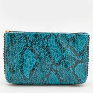 Pre Owned Stella McCartney Blue Faux Python Embossed Leather Side Chain Detail Clutch