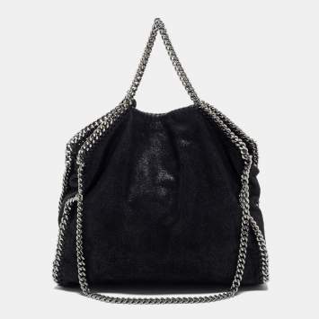 Pre Owned Stella McCartney Black Faux Leather Falabella Fold-Over Tote