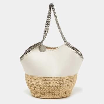 Pre Owned  Stella McCartney White Faux Suede and Raffia Medium Falabella Tote
