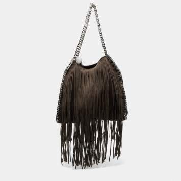 Pre Owned Stella McCartney Dark Brown Faux Suede Fringe Small Falabella Tote