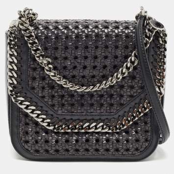 Pre Owned Stella McCartney Black Woven Faux Leather Falabella Box Shoulder Bag
