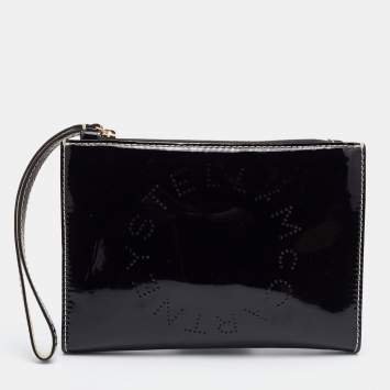 Pre Owned Stella McCartney Black Patent Leather Zip Wristlet Clutch