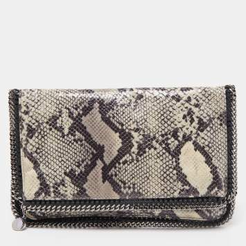 Pre Owned Stella McCartney Black/Grey Faux Python Leather Falabella Fold-Over Clutch