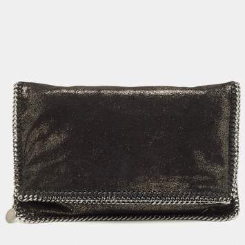 Pre Owned Stella McCartney Black/Silver Faux Suede Falabella Fold Over Clutch