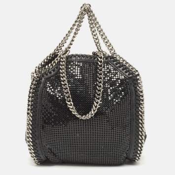 Pre Owned Stella McCartney Black Faux Leather and Chainmaille Tiny Falabella Tote