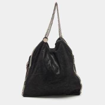 Pre Owned Stella McCartney Black Woven Faux Suede Large Falabella Tote