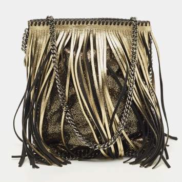 Pre Owned Stella McCartney Gold Faux Leather Mini Fringe Falabella Shoulder Bag
