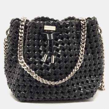 Pre Owned Stella McCartney Black Faux Woven Leather Bucket Bag