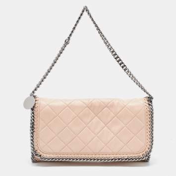 Pre Owned Stella McCartney Pale Pink Quilted Faux Leather Falabella Shaggy Deer Flap Bag