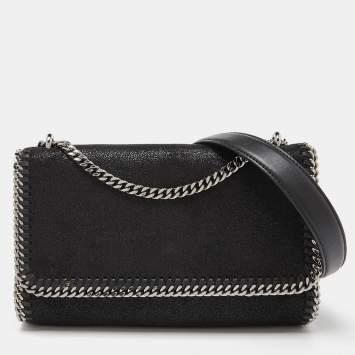 Pre Owned Stella McCartney Black Faux Suede Falabella Flap Shoulder Bag