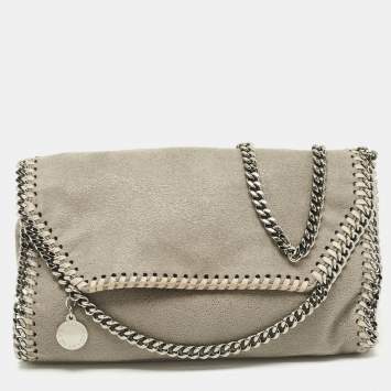 Pre Owned Stella McCartney Grey Faux Suede Falabella Flap Shoulder Bag