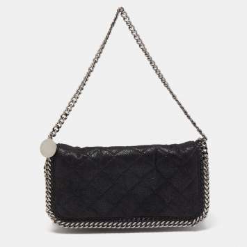 Pre Owned Stella McCartney Black Quilted Faux Leather Falabella Flap Bag