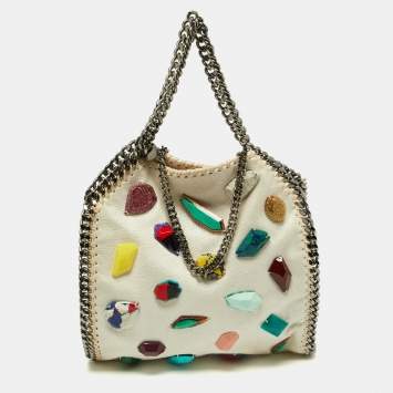 Pre Owned Stella McCartney Beige Faux Suede Embellished Falabella Tote