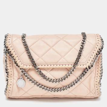 Pre Owned Stella McCartney Pink Quilted Faux Suede Falabella Flap Shoulder Bag