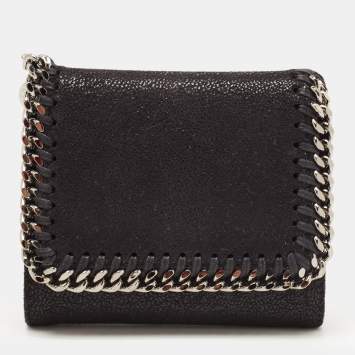 Pre Owned Stella McCartney Black Faux Leather Falabella Trifold Wallet