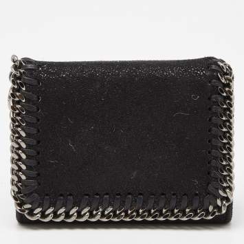 Pre Owned Stella McCartney Black Faux Leather Falabella Trifold Wallet