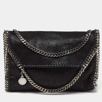 Pre Owned Stella McCartney Black Faux Leather Falabella Flap Shoulder Bag