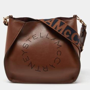 Pre Owned Stella McCartney Brown Faux Leather Stella Logo Crossbody Bag