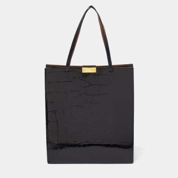 Pre Owned Stella McCartney Dark Blue Croc Embossed Leather Shopper Tote