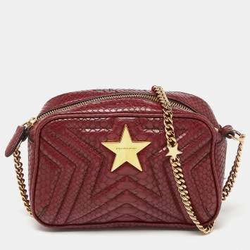 Pre Owned Stella McCartney Burgundy Python Embossed Faux Leather Star Crossbody Bag