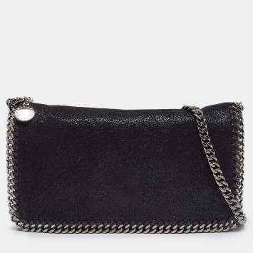 Pre Owned Stella McCartney Black Faux Suede Falabella Flap Crossbody Bag