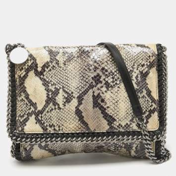 Pre Owned Stella McCartney Cream/Black Python Print Faux Leather Falabella Shoulder Bag