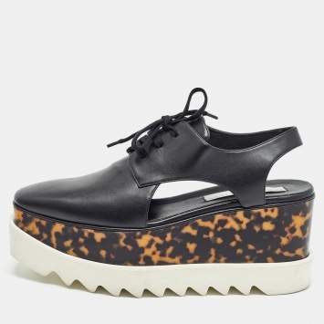Pre Owned Stella McCartney Black Faux Leather Cut Out Elyse Platform Derby Size 39