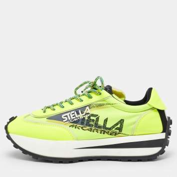 Pre Owned Stella McCartney Neon Yellow Fabric and Leather Reclypse Sneakers Size 39