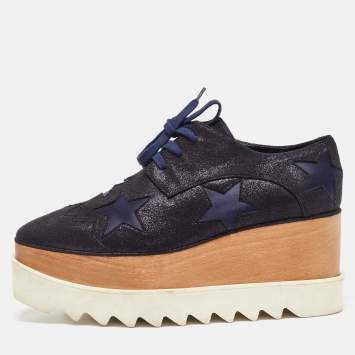مملوكة مسبقًا Stella McCartney Black Faux Leather Elyse Star Platform Derby Size 36.5