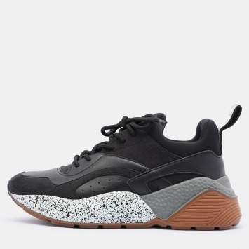 Pre Owned Stella McCartney Black Faux Leather and Faux Suede Eclypse Low Top Sneakers Size 38