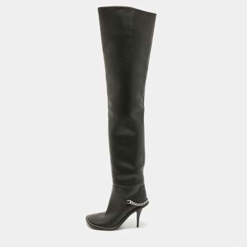 Pre Owned Stella McCartney Black Leather Over The Knee Boots Size 40