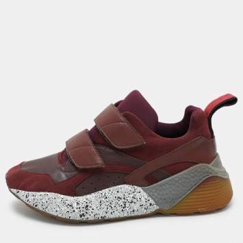 Pre Owned Stella McCartney Burgundy Faux Leather and Faux Suede Eclypse Low Top Sneakers Size 38
