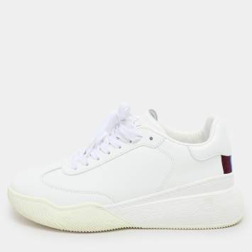 Pre Owned Stella McCartney White Faux Leather Loop Low Top Sneakers Size 38