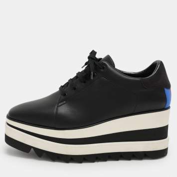 Pre Owned Stella McCartney Black Faux Leather Elyse Platform Derby Sneakers Size 37