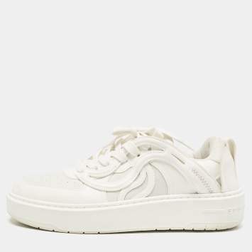 Pre Owned Stella McCartney White Faux Leather and Faux Suede Lace Up Sneakers Size 38