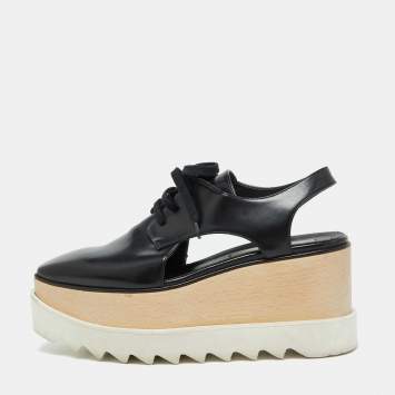 Pre Owned Stella McCartney Black Faux Leather Elyse Cutout Platform Derby Size 36.5