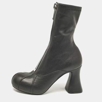 Pre Owned Stella McCartney Black Faux Leather Groove Ankle Length Boots Size 38
