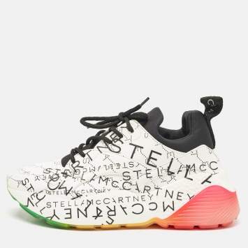 Pre Owned Stella McCartney White Faux Leather and Neoprene Eclypse Lace Up Sneakers Size 37