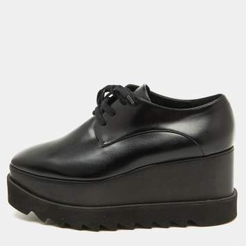 Pre Owned Stella McCartney Black Faux Leather Elyse Platform Derby Sneakers Size 38