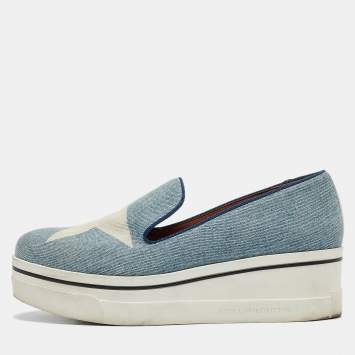 Pre Owned Stella McCartney Blue Denim Binx Star Platform Slip On Sneakers Size 38