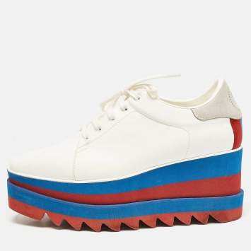 Pre Owned Stella McCartney White Faux Leather Elyse Platform Sneakers Size 37