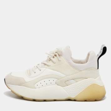 Pre Owned Stella McCartney Off White Faux Leather and Faux Suede Eclypse Lace Up Sneakers Size 38