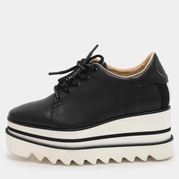 Pre Owned Stella McCartney Black Faux Leather Sneak-Elyse Derby Sneakers Size 35