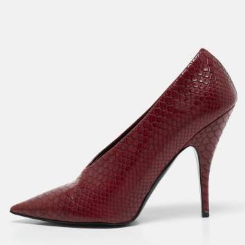 Stella McCartney Red Python Embossed Leather  V Neck Pointed Toe Pumps Size 37
