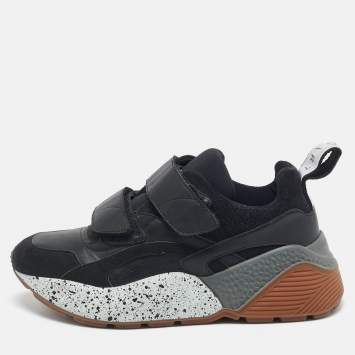 Pre Owned Stella McCartney Black Faux Leather and Faux Suede Eclypse Sneakers  Size 37