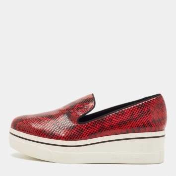 Pre Owned Stella McCartney Red/Black Faux Python Leather Creeper Platform Loafers Size 41