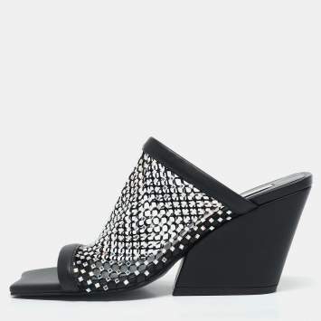 Stella McCartney Black Faux Leather and Mesh Slide Sandals Size 35