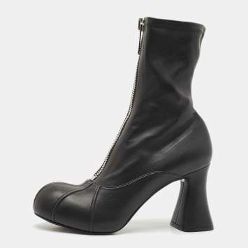 Stella McCartney Black Faux Leather Groove Ankle Boots Size 41